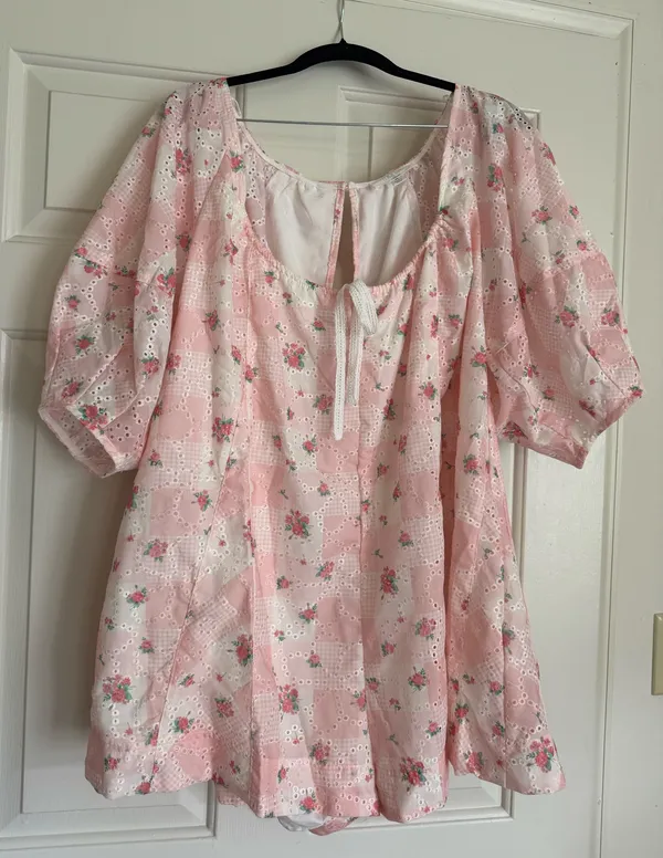 Peach Love California BOUTIQUE FLORAL EYELET ROMPER - Image 2