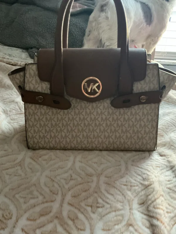 Michael Kors MK Logo Satchel • Brown & Tan • Structured Handbag - Image 3