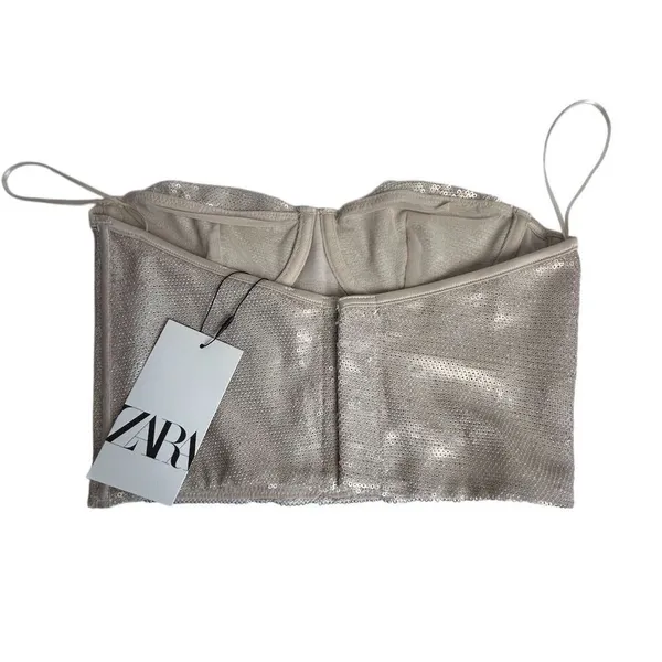 Zara Women's Gold Sequin Corset Crop Top Blouse‎ Size S Party Wear - Image 6