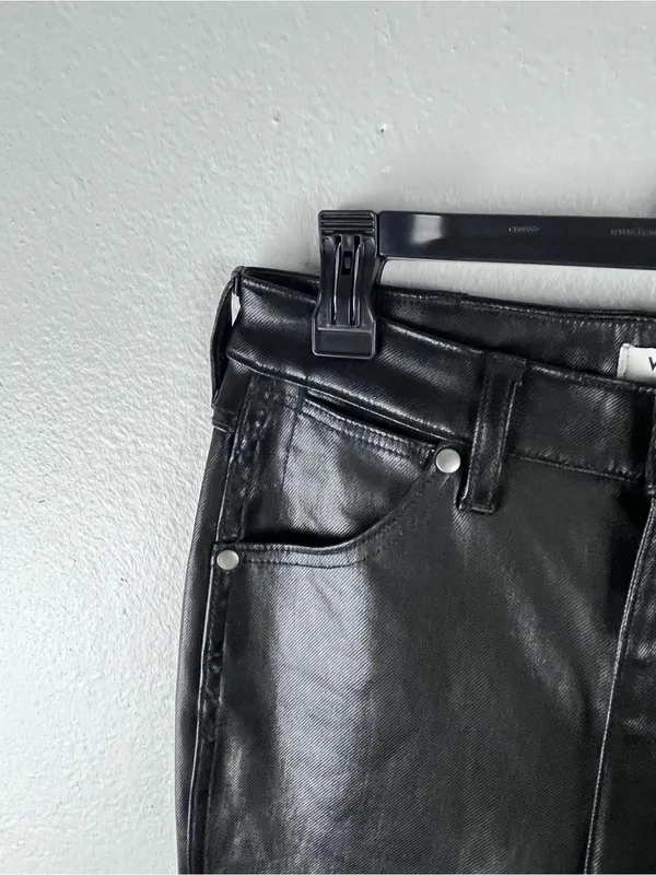 WRANGLER Walker 677 High Rise Slim Black Faux Leather Jeans Size 27 Cowgirl Rode - Image 8