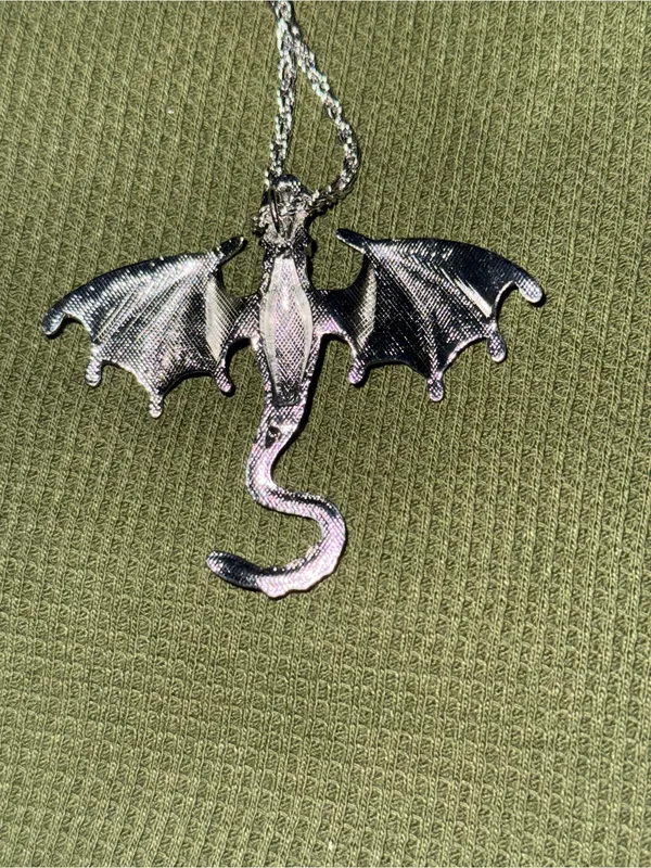 Silver Dragon Wing Pendant Necklace with Red Accent - Women Jewelry - Image 5