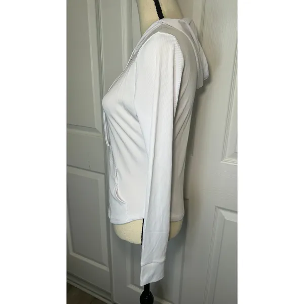 Lululemon Ribbed Full Zip Hoodie 10 White Slim‎ Fit Activewear Long Sleeve READ - Image 3