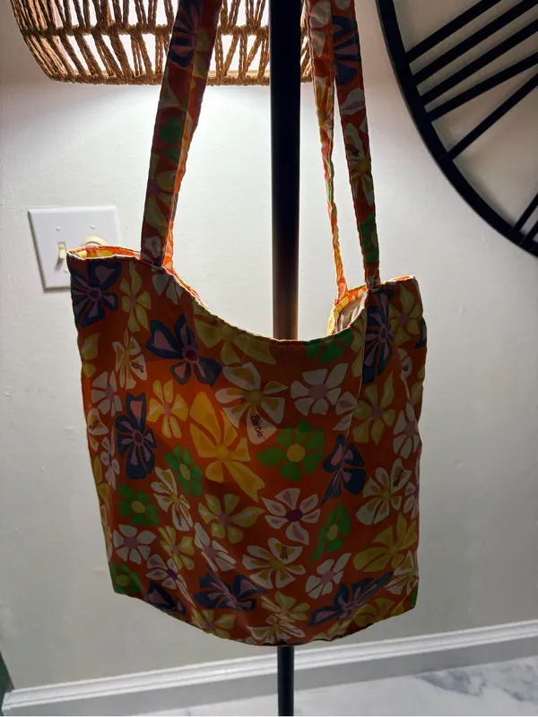 Handmade Barbie Floral Orange Canvas Tote - Colorful Summer Print - Image 5