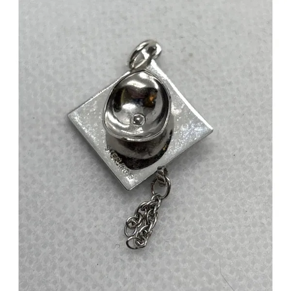 Vintage Graduation Cap White‎ Enamel Tassel Charm Pendant Sterling 925 Silver - Image 5