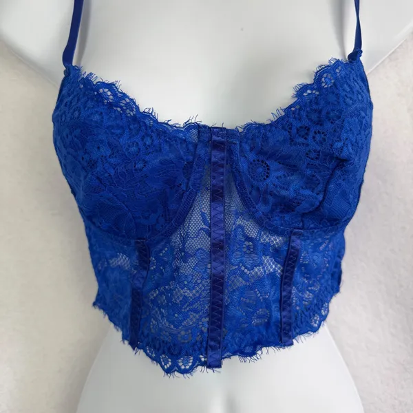 Lot of 3 Lace‎ Corset Bralette Blue Red White Floral Sheer Bustier Small Boho - Image 4