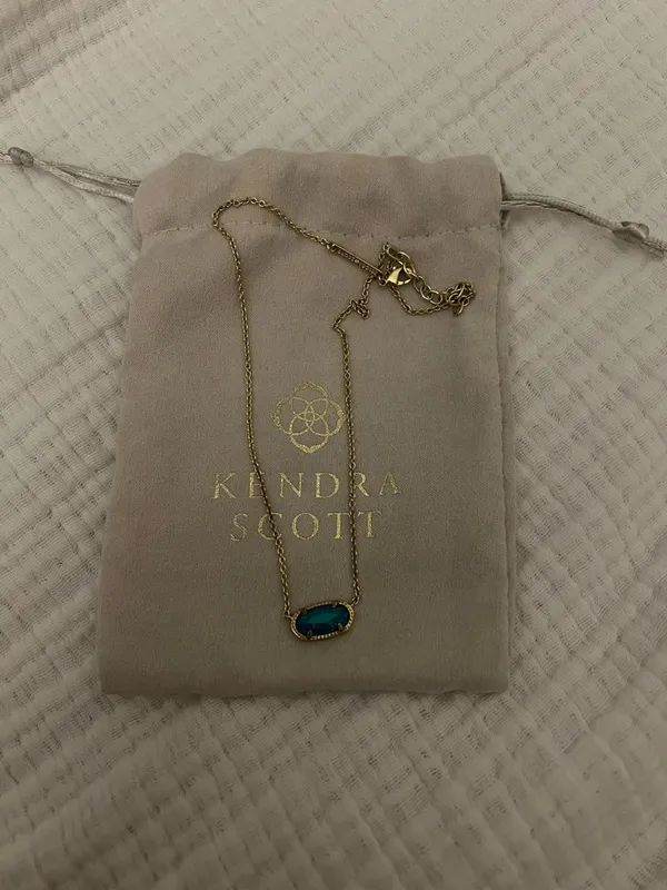 Kendra Scott Gold Necklace with Teal Oval Stone - Image 3