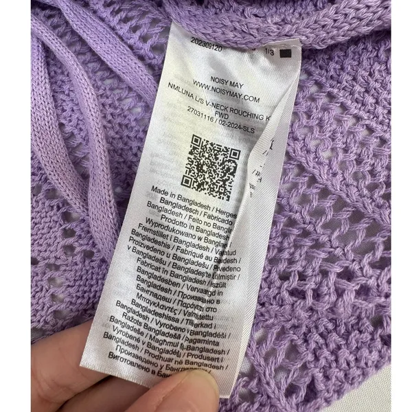 Noisy‎ May Purple Pointelle Knit Rouched V-Neck Cropped Sweater Small - Image 6