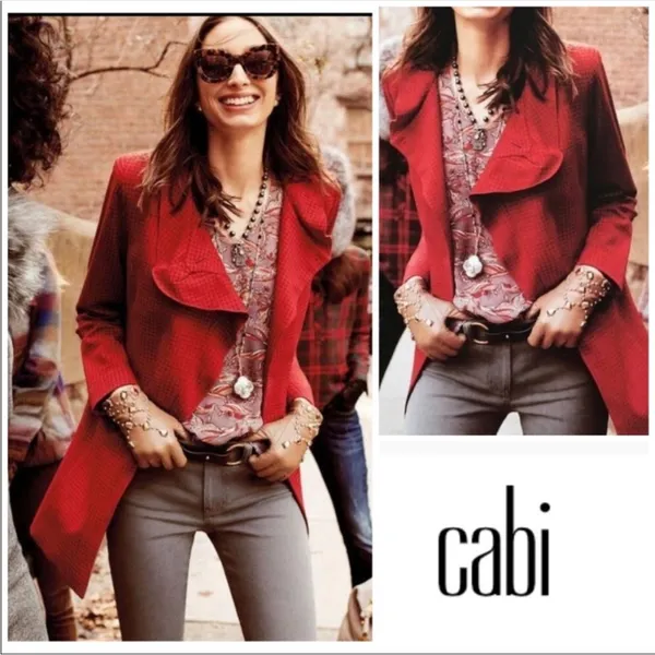 Cabi Celebration Coat in Red Micro Houndstooth Size S Blazer Jacket Style #3546 - Image 3