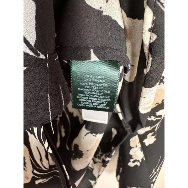 Lauren‎ Ralph Lauren Womens Small Shirt Floral Long Sleeve Ruffled Blouse Black - Image 6
