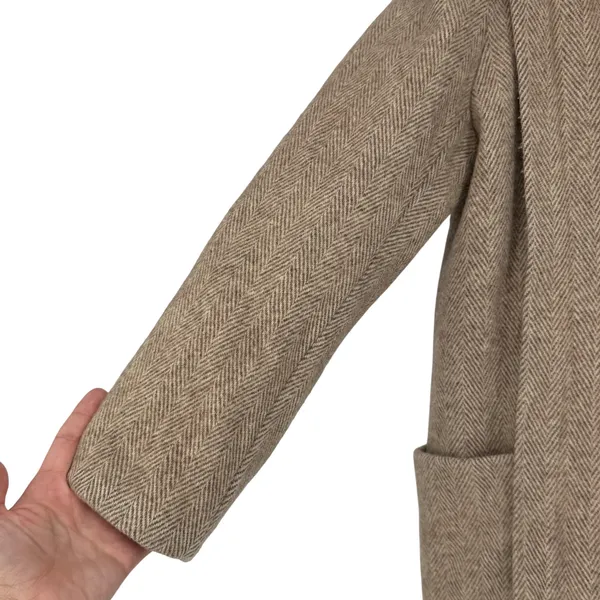 Herman Kay Vintage Herringbone Wool Blend Double Breasted‎ Coat Brown Tan USA - Image 4