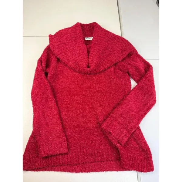 Cato‎ Red Fuzzy Cowl Neck Long Sleeve Tunic Sweater Top Women's Size L - Image 2