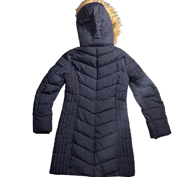 Tommy Hilfiger Women Puffer Coat Navy Blue Faux‎ Fur Hood Winter Warm XS - Image 2