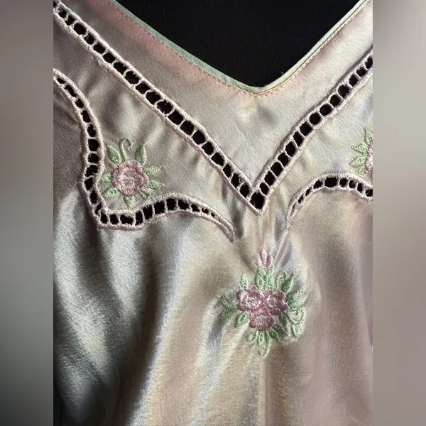 Vintage Val Mode pink chiffon trim satin bodysuit robe set, size medium - Image 15