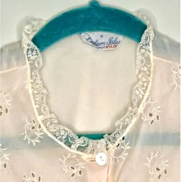 VTG 1950s Eastern Isles Light Pink Nylon Lace Nightgown Size M - Image 2