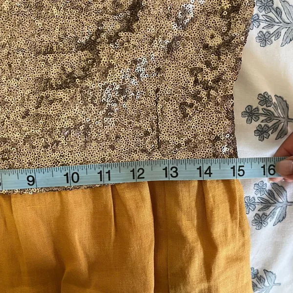 Zyga Lin'n Laundry Sequin Linen Dress Mustard Yellow Gold Sleeveless Sheath 38 S - Image 7
