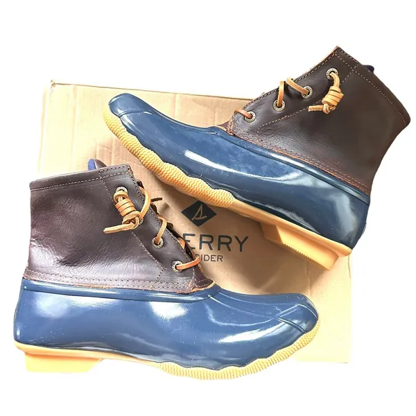SPERRY Saltwater Duck Boot Brown/Navy NWOT w BOX‎ Sz 9 - Image 3