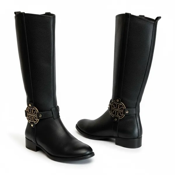 Tory Burch Womens‎ Leather Amanda Tall Riding Boots Size 7 Black Equestrian - Image 3