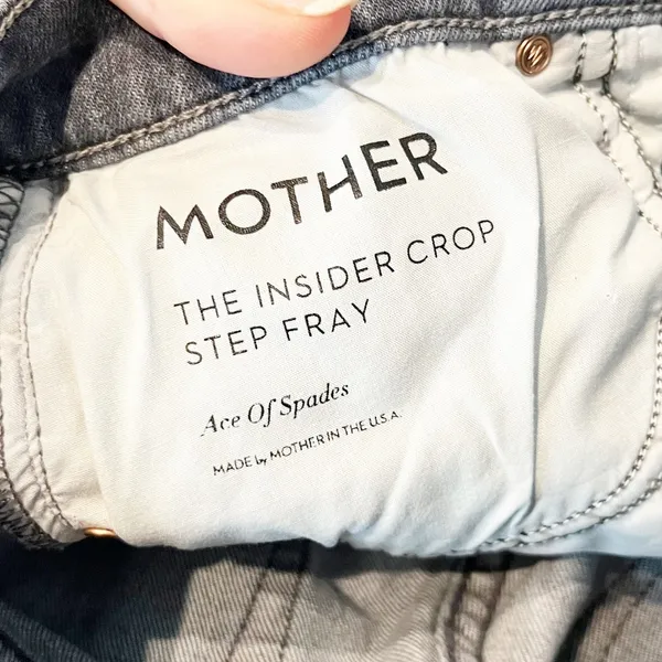 Mother The Insider Crop Step Fray Hem Jeans Ace of Spades Grey Distressed 26 / 2 - Image 3