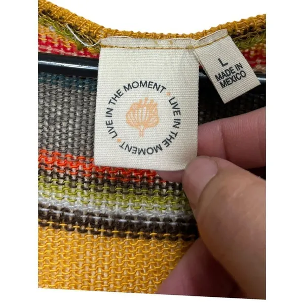 LIVE IN THE MOMENT Yellow Red Brown Stripe Open Front Cardigan Duster L - Image 7