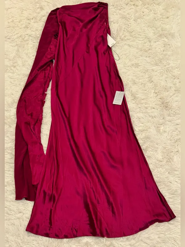 NEW ACLER Ropley satin cape Iris fuchsia maxi dress sz 10 - Image 5