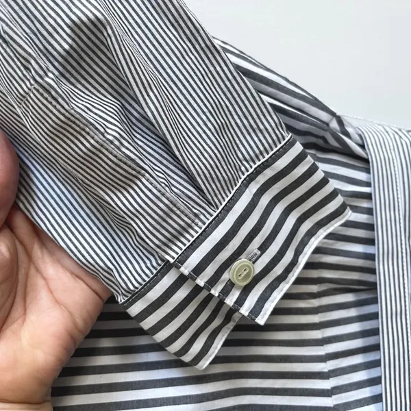 Talbots Shirt Dress Womens 2P Gray White Striped Preppy Cotton Fit Flare Pockets - Image 6