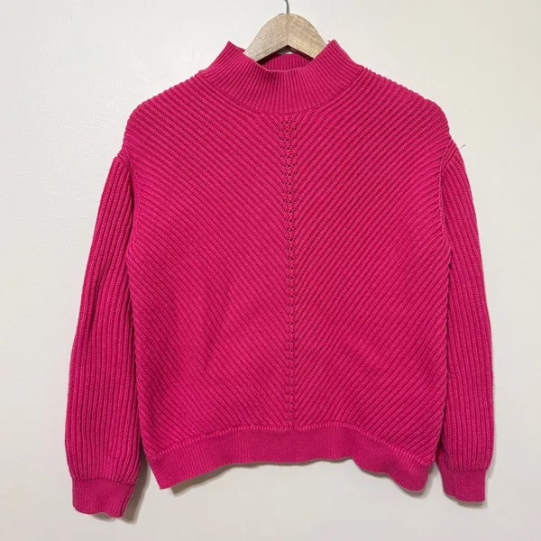 Marine Layer Skylar Mockneck Sweater Chunky Knit Bubblegum Pink Size Small - Image 2