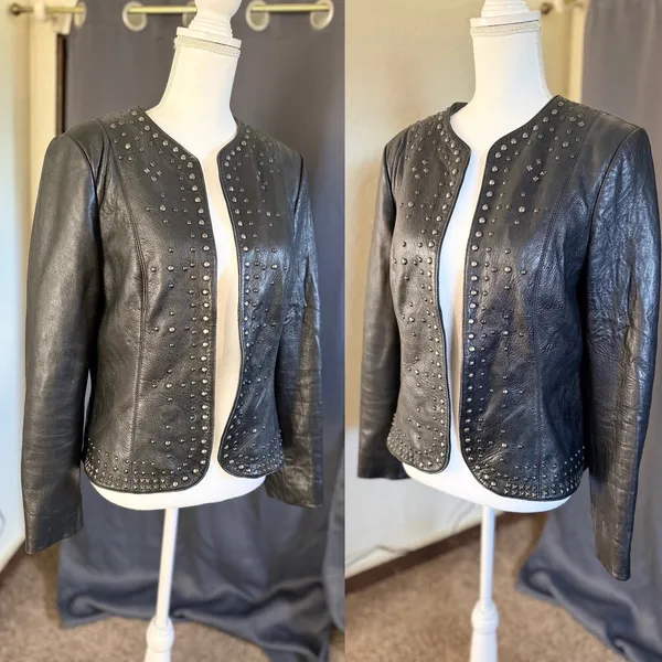 Reba Leather Studded Jacket M Black Y2K Western Rockstar Moto Indie Sleaze - Image 5