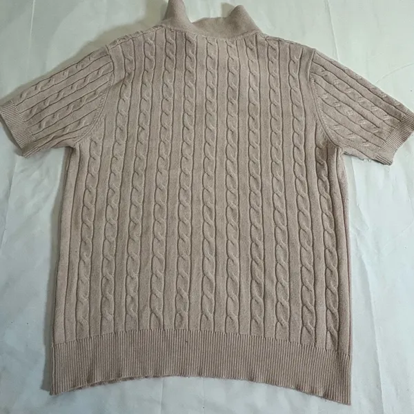 Dusty Rose Cable Knit Polo - Coquette Aesthetic - L - Image 6