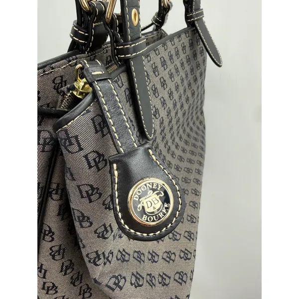 Dooney & Bourke Signature Monogram Jacquard Satchel Gray‎ Black Shoulder Bag - Image 6