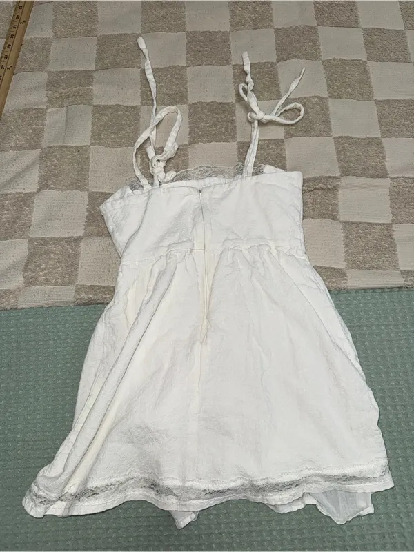 Storia white Linen Blend Mini Babydoll Dress size S - Image 7
