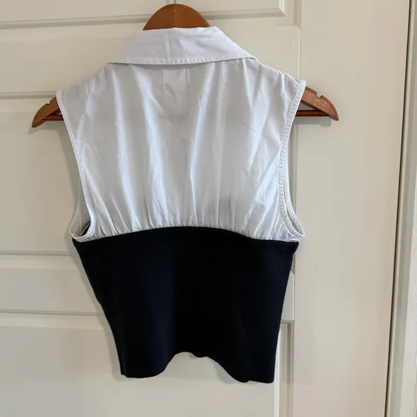 Anthropologie Maeve Black and White Sleeveless Blouse with Busier and Collar - Image 8