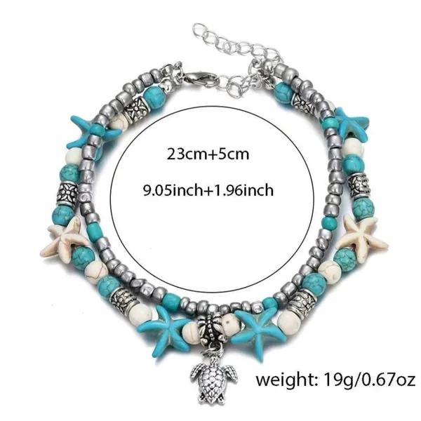 Beachy Starfish and‎ Turtle Charm Anklet Blue - Image 7