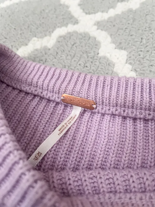 Free People Lilac Rib Knit Oversized Cropped Sweater - Image 8