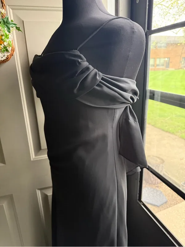 Y2K Betsy & Adam black draped maxi formal prom evening dress, size 8 - Image 9