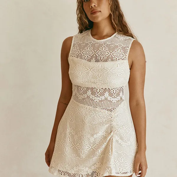 SABO Gem Dress Sleeveless Cream Crochet Fit & Flare Mini Dress US Size 8 - Image 3