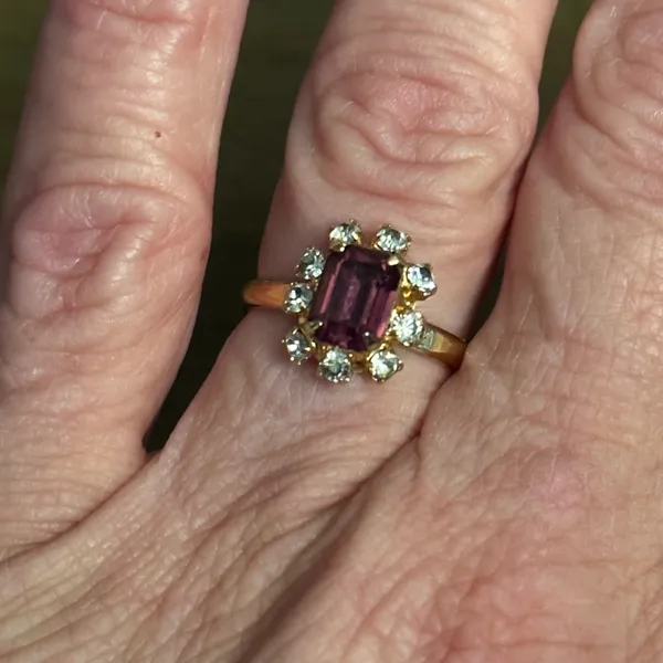 Vintage Amethyst And Rhinestones Adjustable Ring Gold - Image 7