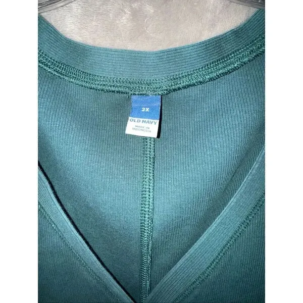 Old Navy V-neck Rib-Knit Henley Midi Dress in "Emerald Isle" Green 2XL #763 - Image 4