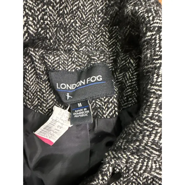 London Fog Womens Black White Herringbone‎ Button Front Pea Coat Jacket Size M - Image 4