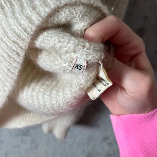 Baldwin Wool Mohair Chunky Knit‎ Sweater Cream Cable Sleeve Cozy Minimalist XS - Image 5