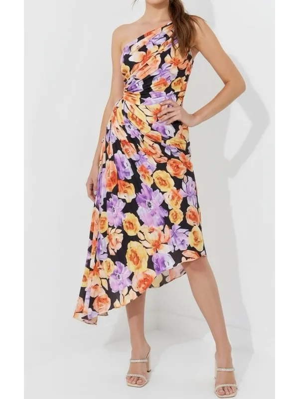 GEISHA DESIGNS X ANTHROPOLOGIE Asymmetrical Hem Midi Dress, Purple, XS - Image 2