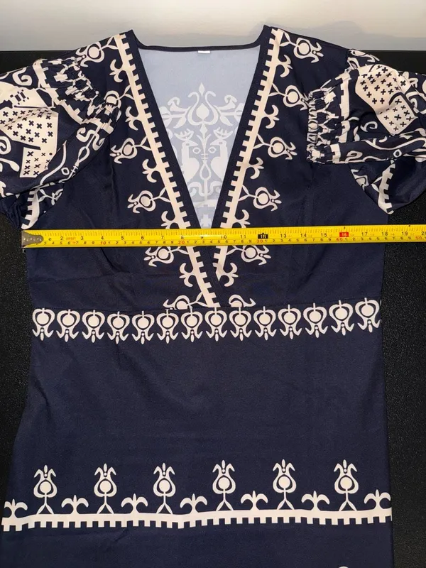 Blue‎ Zone Planet Navy and Tan Ethnic Print Boho V-Neck Midi Dress - Image 5
