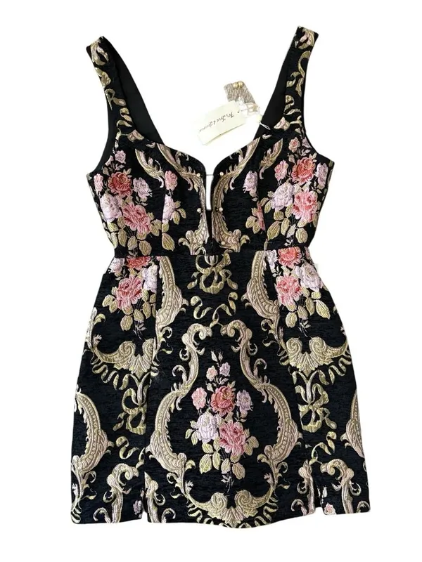 NWT For Love & Lemons S M 4 6 Brocade Tapestry Mini Dress Jacquard Sheath Floral - Image 6