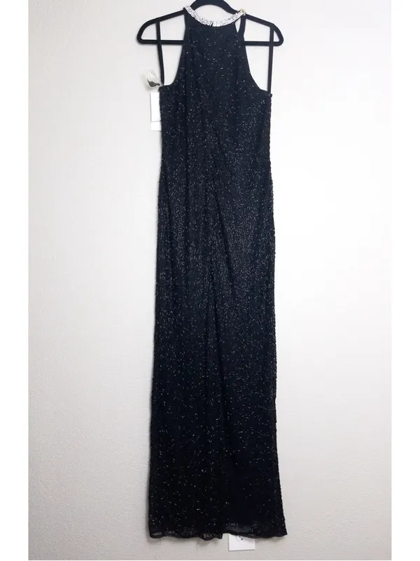 NWT Mac Duggal Beaded Sleeveless High Neck Column Gown 10 Black Maxi Dress 93742 - Image 8