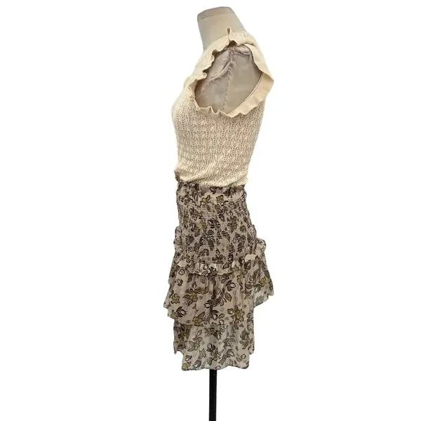 Anthropologie Current Air Dress Mini Sweater Ruffle Crewneck‎ Beige Size Small - Image 9