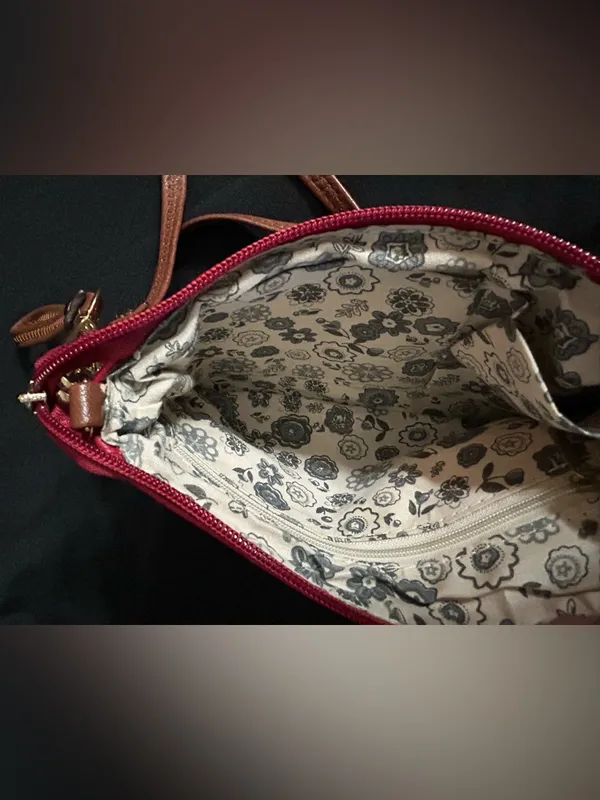 Women’s Red & Floral Crossbody Bag With Brown Strap Shoulder Purse - Image 9
