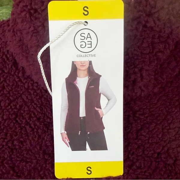 NEW Sage Women’s Maroon/Burgundy Fleece Outdoor Zip-Up Stand Collar Vest, Size S - Image 9