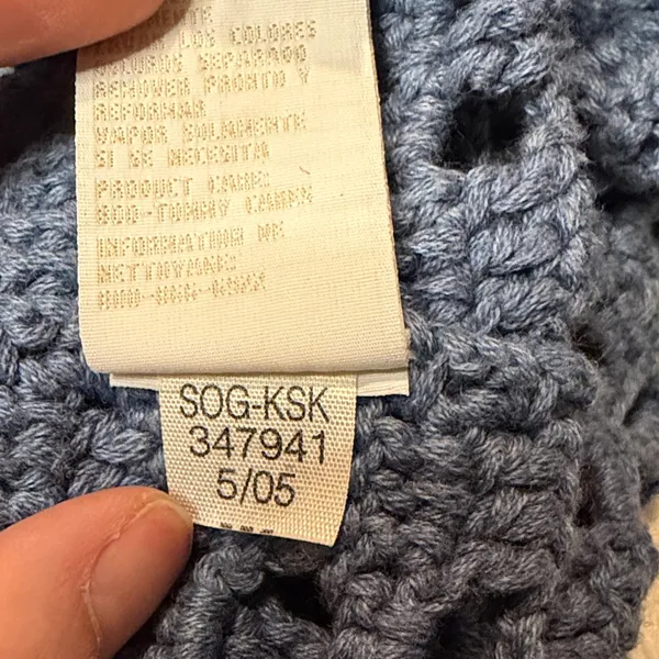 Tommy Hilfiger Vintage Handknit Blue Open Front Knit Cardigan Buttons Size M - Image 7