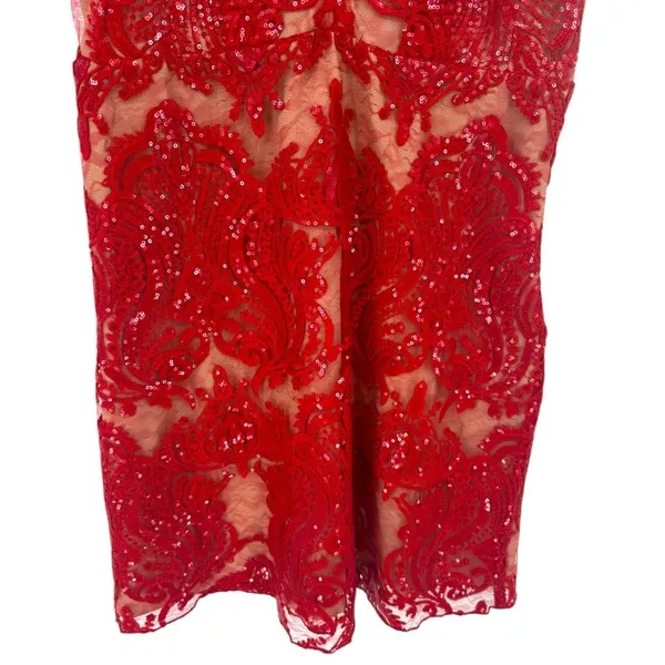 NWT Free People Night Shimmers Mini Dress Red Lace Sequin V Neck Size 10 Glam - Image 15