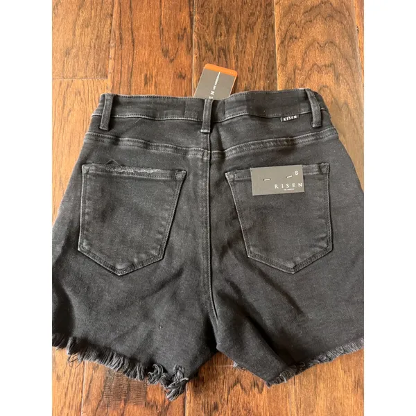 Risen Jeans Black Distressed Crossover Denim Shorts Size‎ Small NWT - Image 6