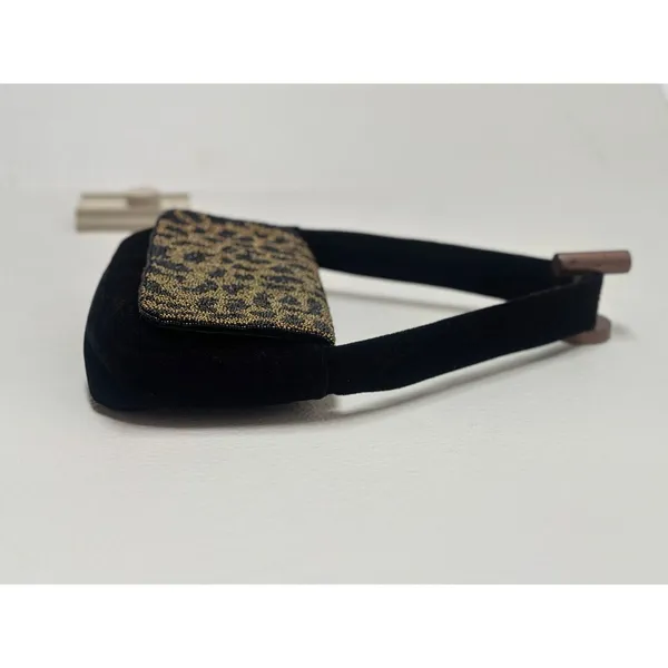 a new day Black and Gold Beaded Leopard Print Shoulder Bag Velvet Purse - Image 4